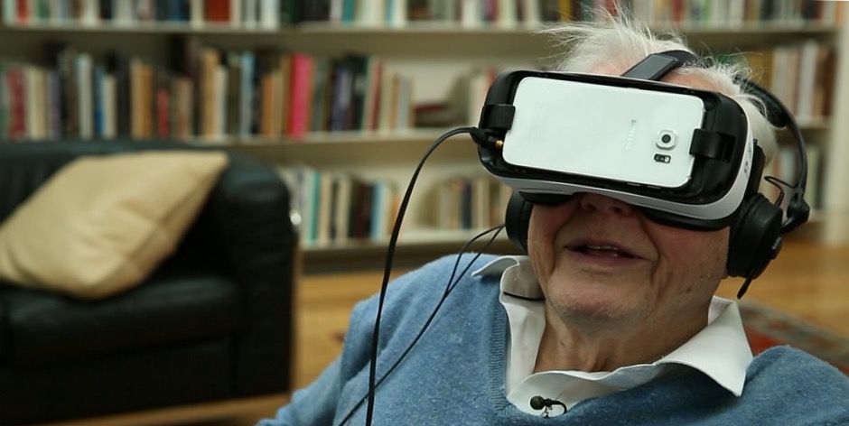 David Attenborough wearing a virtual reality headset. Credit: BBC One