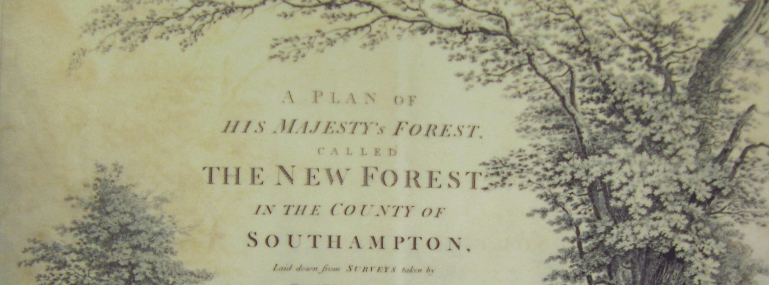 Image from 'Driver's Map' showing shipbuilding in 1789 associated with the New Forest. Photo taken from a display in the New Forest Museum.