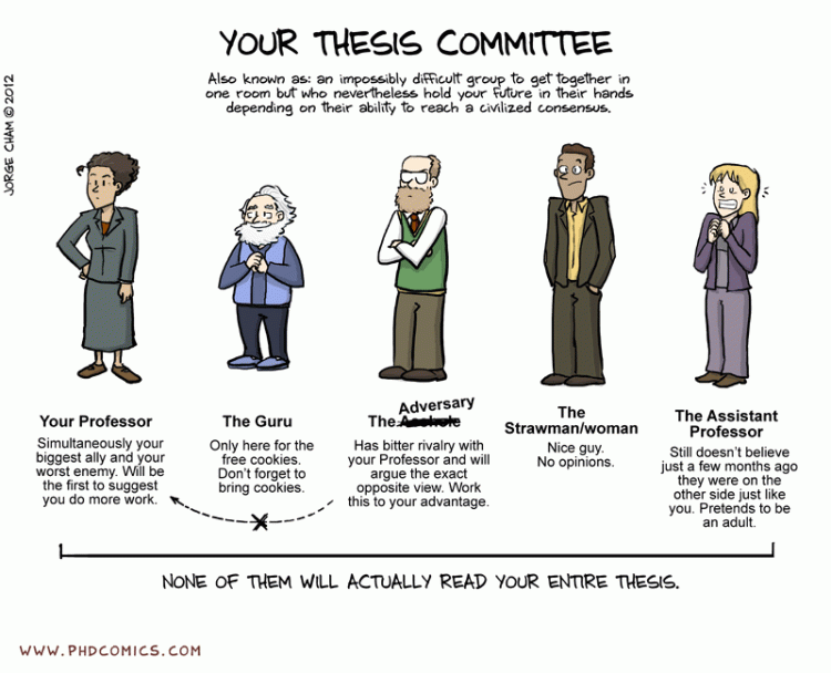 Your (non-ideal) thesis committee, credit: Jorge Cham. More at www.phdcomics.com